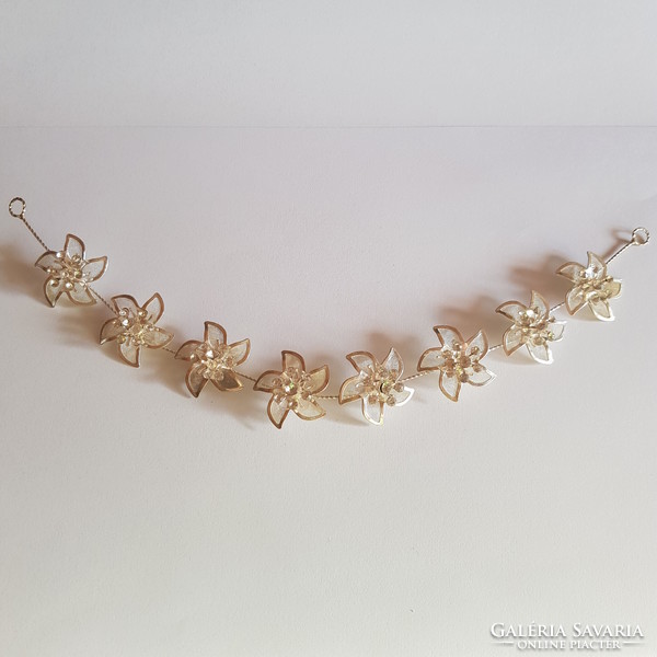 New, rhinestone, flower-shaped bridal hair wire, hair ornament - 30 cm