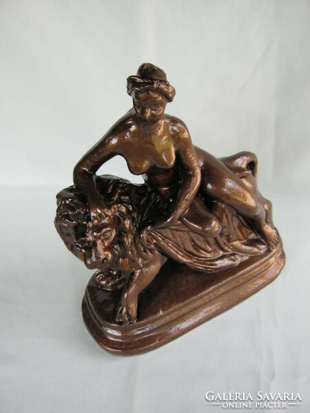 Female nude on the back of a lion sculpture 27x21 cm