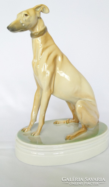 Zsolnay Hungarian greyhound dog with shield seal