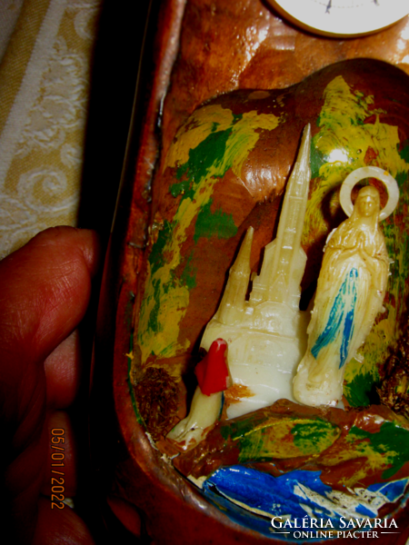 Vintage kegytárgy Lourdes emléktárgy faragott facipő