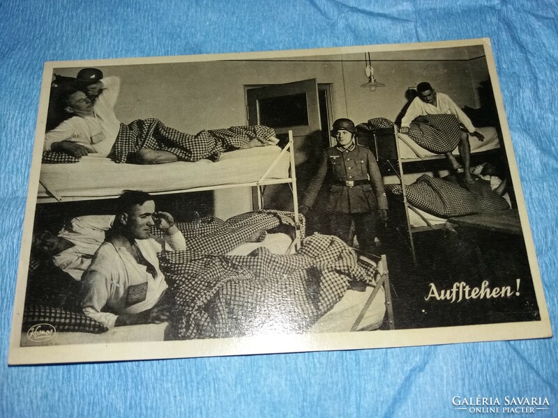 Antique 1941 awakening German soldier propaganda photo postcard with original Nazi stamp