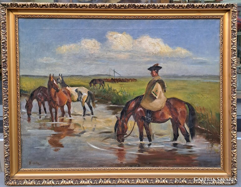 Korda Béla (1899-1972) : Itatás, 75x100 cm.