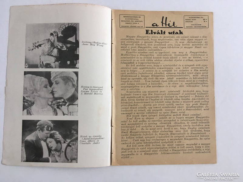 A Hét - képes hetilap, 1939. március 27., VI. évfolyam 13.szám - Greta Garbo a címlapon