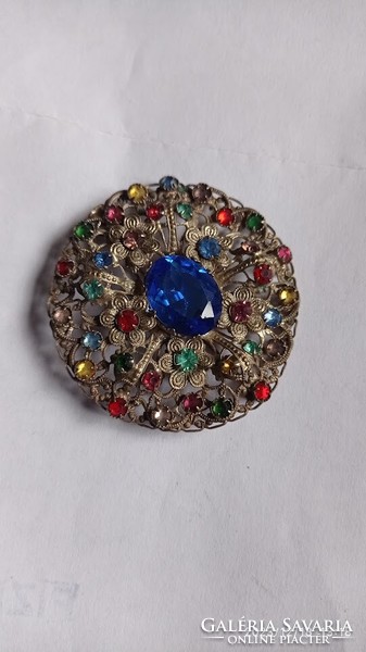 Old unbelievably beautiful brooch, colored stone chiseled antique badge