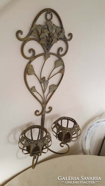 Antique, wrought iron type wall sconce, candle holder 67cm.