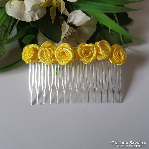 New lemon yellow satin rose hair comb, hair ornament