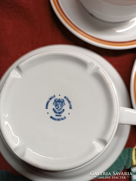 Alföldi porcelain yellow brown striped mug+plate