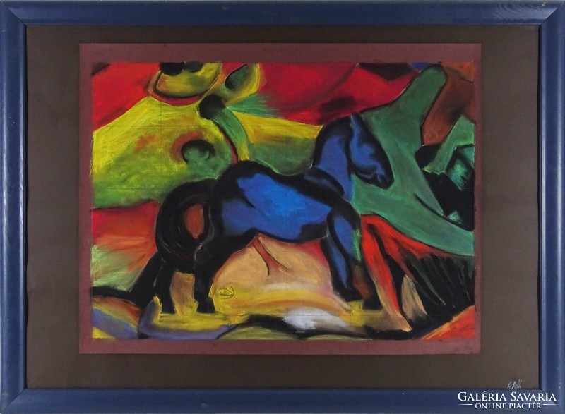 1I012 A.Mills : Kék ló 67 x 91.5 cm