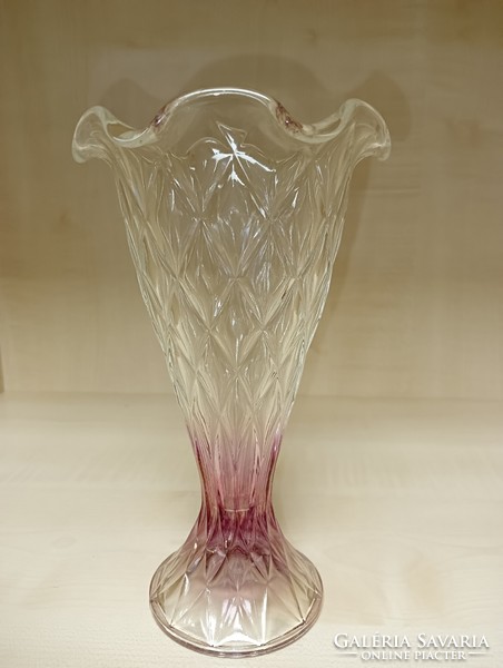 Pink gradient glass vase with a frilled mouth