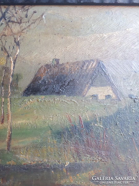 Small house on the edge of the forest, signed oil painting