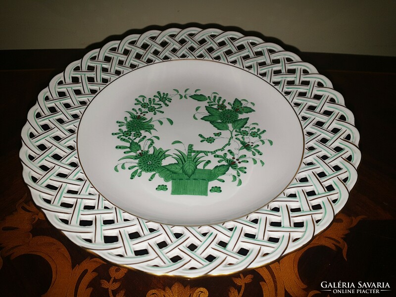 Herend green Indian openwork serving cake plate