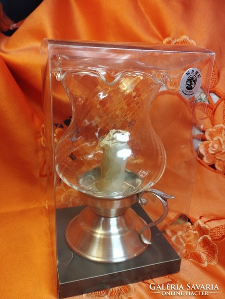 Glass pewter candle holder