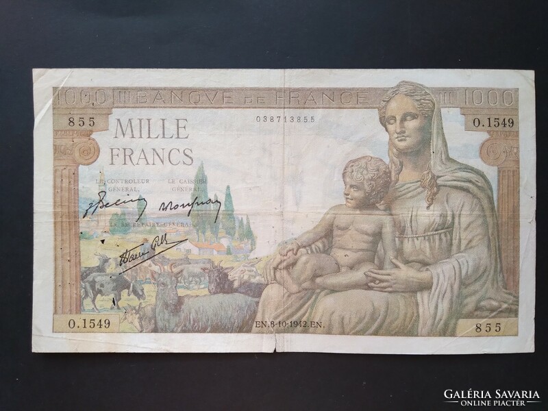 Franciaország 1000 Francs 1942 VG+