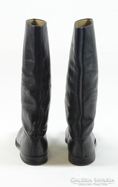 0T487 old high-heeled black leather boots size 37