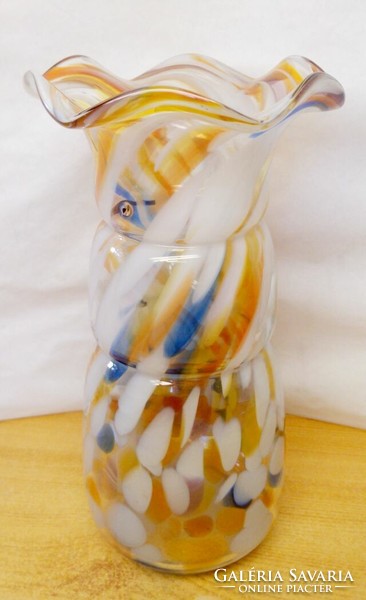 Fodros szájú Muránói Splatter Art Glass váza 1930-1940-es évek ritkaság a vitrinedbe