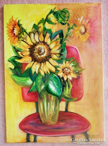 Sunflowers, still life all-summer almond artist summer evocation painting