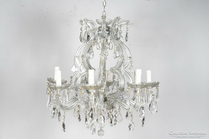Maria Theresa-style crystal chandelier with a silver-colored frame