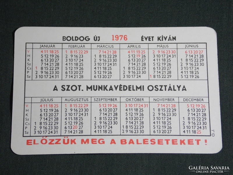 Card calendar, occupational health and safety department, accident prevention, lathe workshop, 1976, (5)
