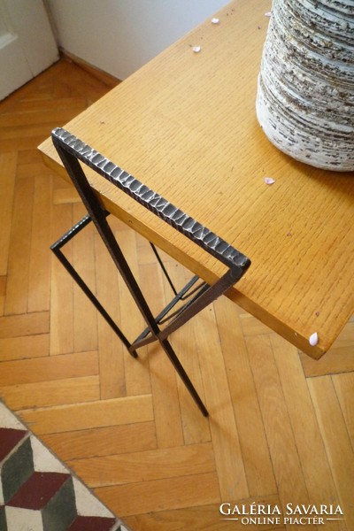 Vintage mid-century folding table 70s wood and metal newspaper holder