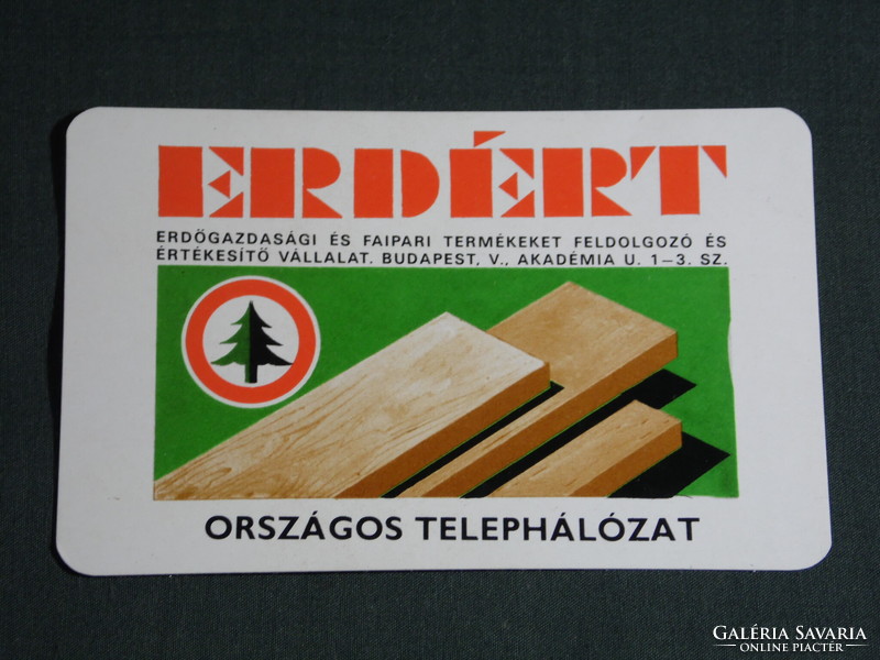 Card calendar, Erdért wood industry processing company, Budapest, graphic artist, woodlots, 1976, (5)