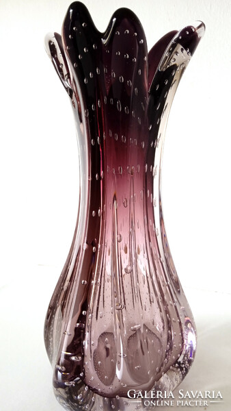 Archimede seguso, murano, burgundy, bubble pattern, sommerso vase 1970
