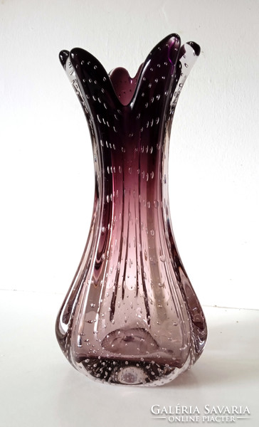 Archimede Seguso, Murano, burgundy, buborék mintás, sommerso váza 1970