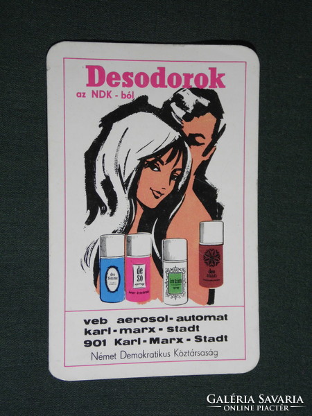 Kártyanaptár, Florena kozmetikai termékek desodorok az NDK -ból, grafikai rajzos,1976,   (5)