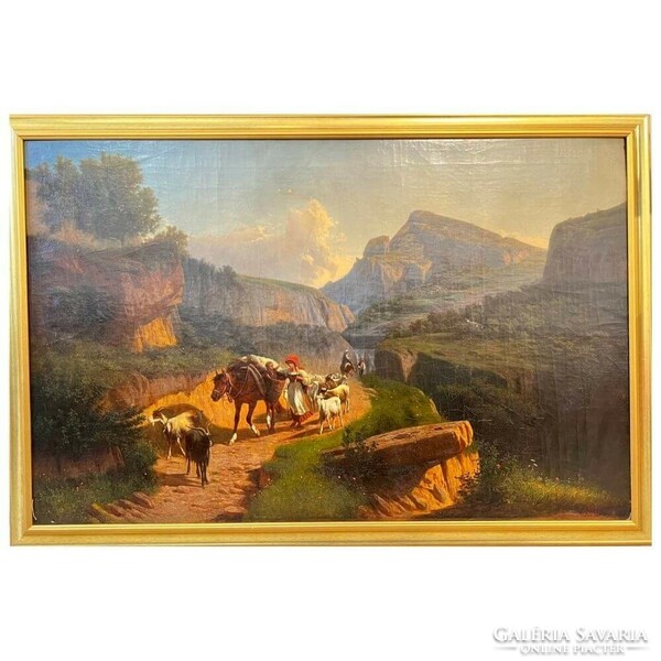 András Markó, Jr. (1824-1895): Italian landscape with wanderers f00558