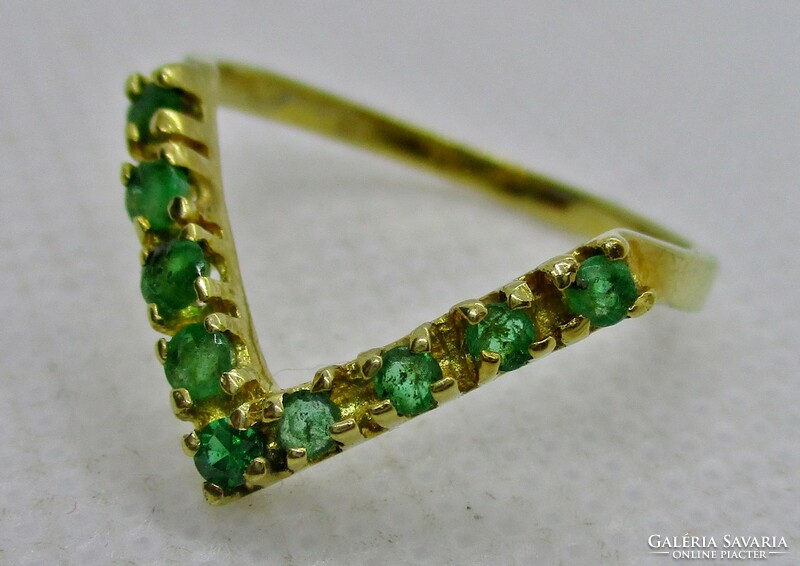 Szépséges régi izraeli 18kt Viktória arany gyűrű smaragdokkal