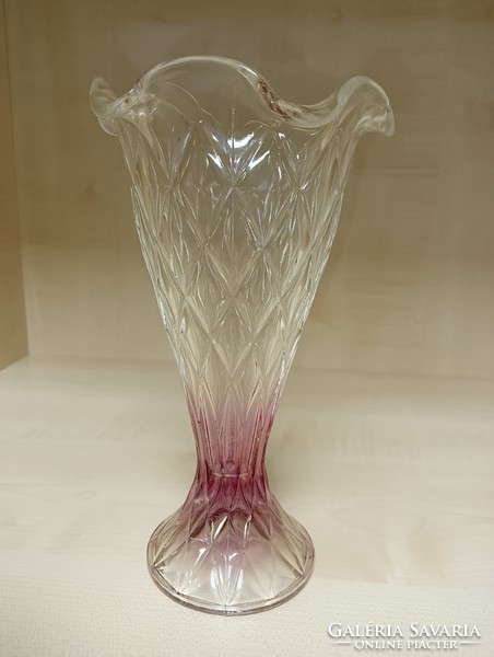Pink gradient glass vase with a frilled mouth