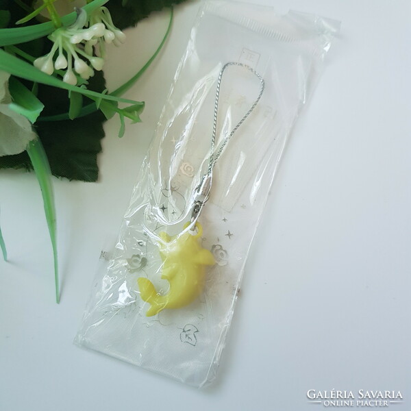 New, yellow, dolphin-shaped mobile ornament, hanging ornament, bag ornament