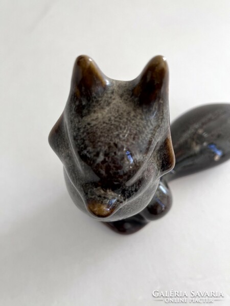 Retro, vintage fired glazed, ceramic fox figure, statue