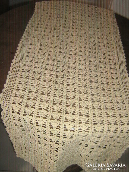 Beautiful handmade crochet ecru tablecloth running