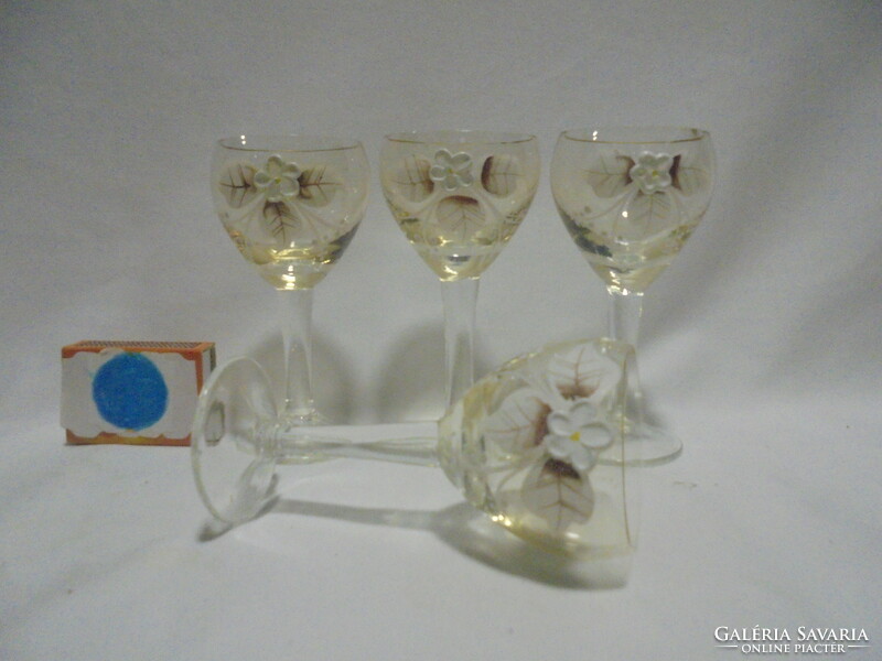 Four old painted glass stemmed liqueur glasses - together