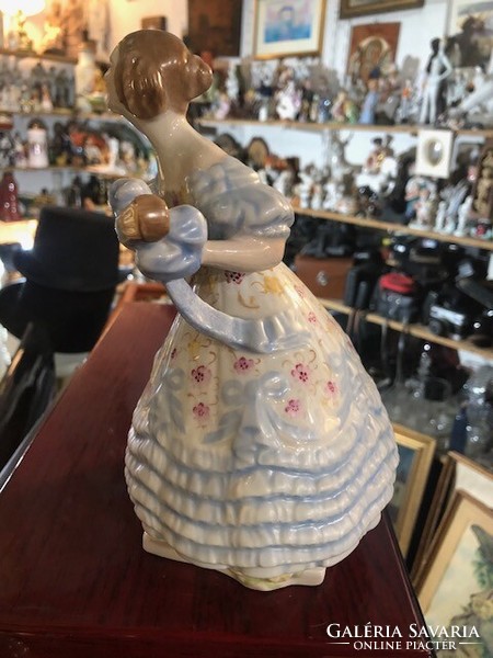 Herendi kék ruhás Déryné porcelán figura, 21 cm-es magasságú.