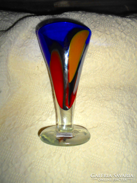 Vastag-súlyos művész által szignált Studio üveg kehely - több színű üvegből