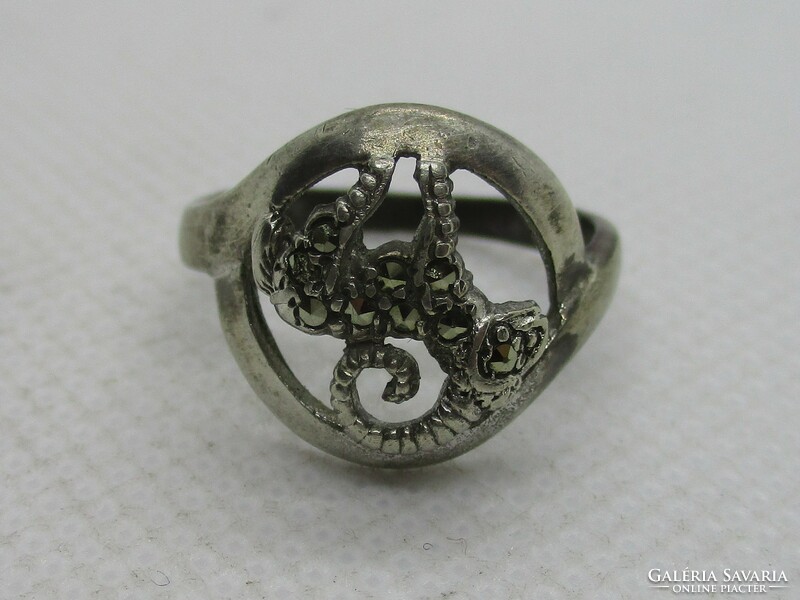 Különleges antik kézműves horoszkóp ezüst gyűrű markazitokkal kos