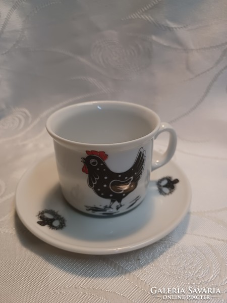 Kronester Bavarian porcelain, rooster cup with saucer plate