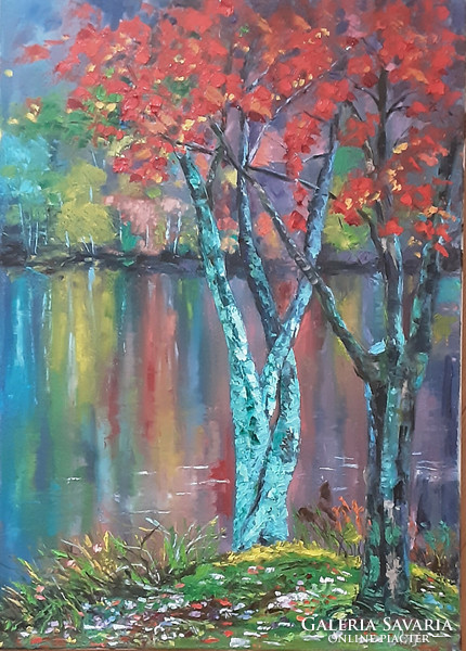 Antiypina galina: two old trees. Oil painting, canvas, painter's knife. 70X50cm