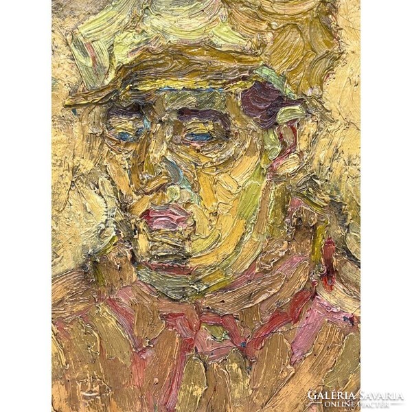 tibor Eisenmayer: portrait of a man with a hat (abstract image on the back)f00489
