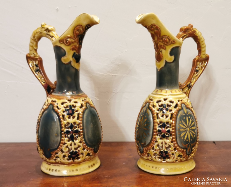 Pair of Zsolnay decorative jugs Sikorsky Tádé Wanda series around 1880