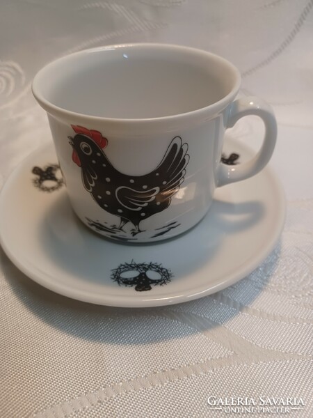 Kronester Bavarian porcelain, rooster cup with saucer plate