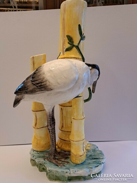 Huge, rare!Czechoslovak royal dux porcelain majolica gray heron with bamboo floor vase ornament