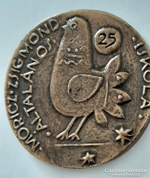 Bronze commemorative plaque, commemorative medal of the school of Zsigmond Móricz