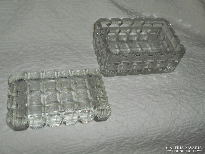 Antique thick glass box with an incised and polished pattern on the plates