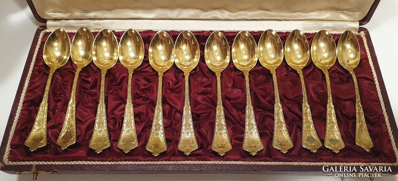 Gold-plated silver (925) Tiffany 12-person coffee spoon set from 1878!