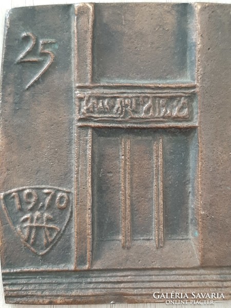 Jedlik Ányos Gimnázium bronz emlék plakett Budapest 1970     szignóval