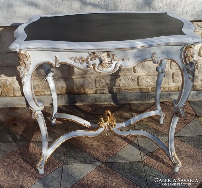 Antik Barokk asztal Kastély bútor Szalon dohányzó asztal konzol íróasztal kézi faragàs arany-fehèr