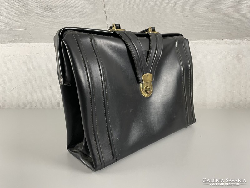 Old black leather briefcase - men's bag