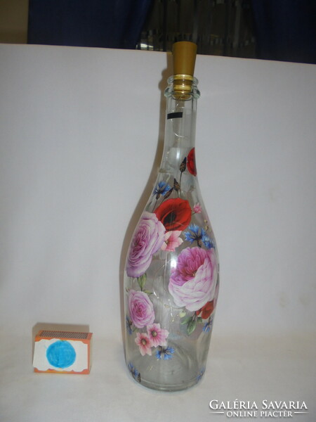 Rózsás italos üveg palack, díszüveg